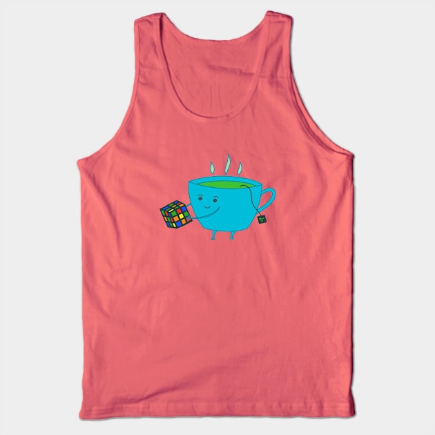 A Cup of Tea Solves Everything - cute and funny tea cup on green Tank Top by Green Paladin